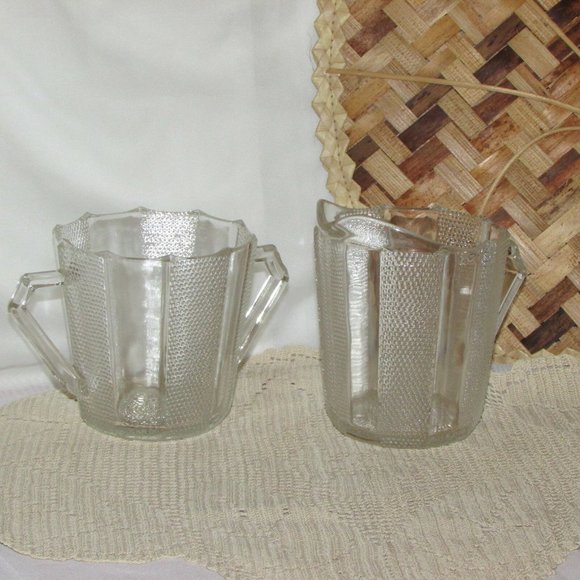 JEANNETTE DEWDROP Creamer & Sugar Bowl Set Depression Glass Vintage - Picture 2 of 7